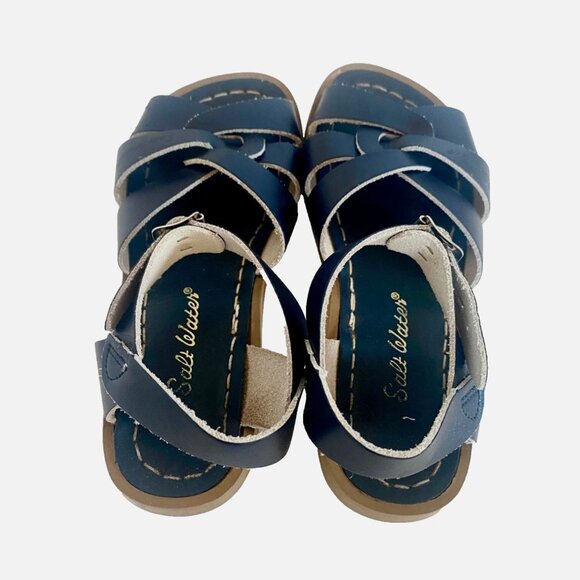Saltwater Sandals Little Girls Navy Blue Leather Fisherman Sandals Size 1 - Picture 3 of 7